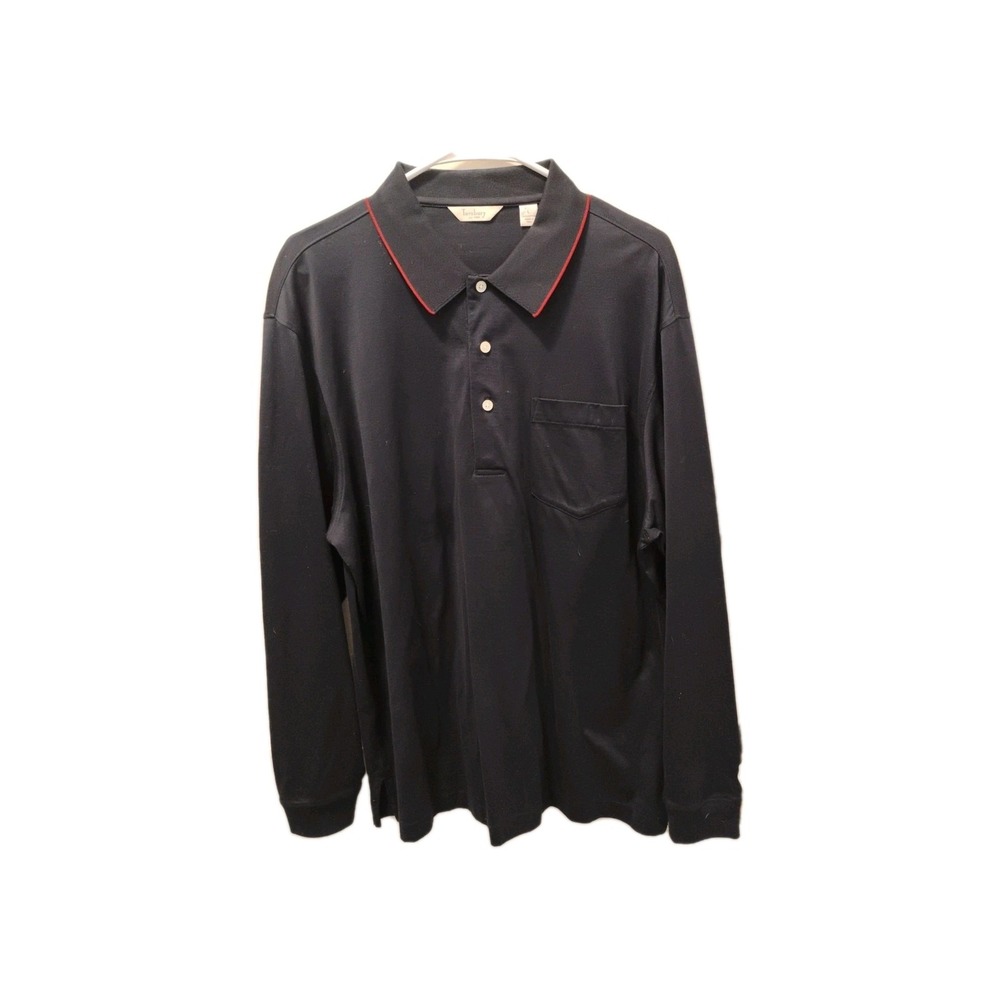 Turnberry LARGE Long Sleeved Polo Shirt Black Red Trim